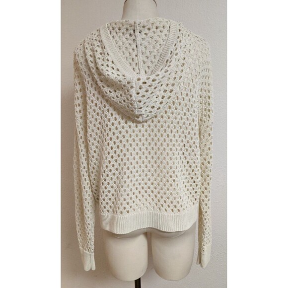 SWEATY BETTY London~Beachside Crochet Hooded Cream BOHO Top US 10 - Picture 6 of 9